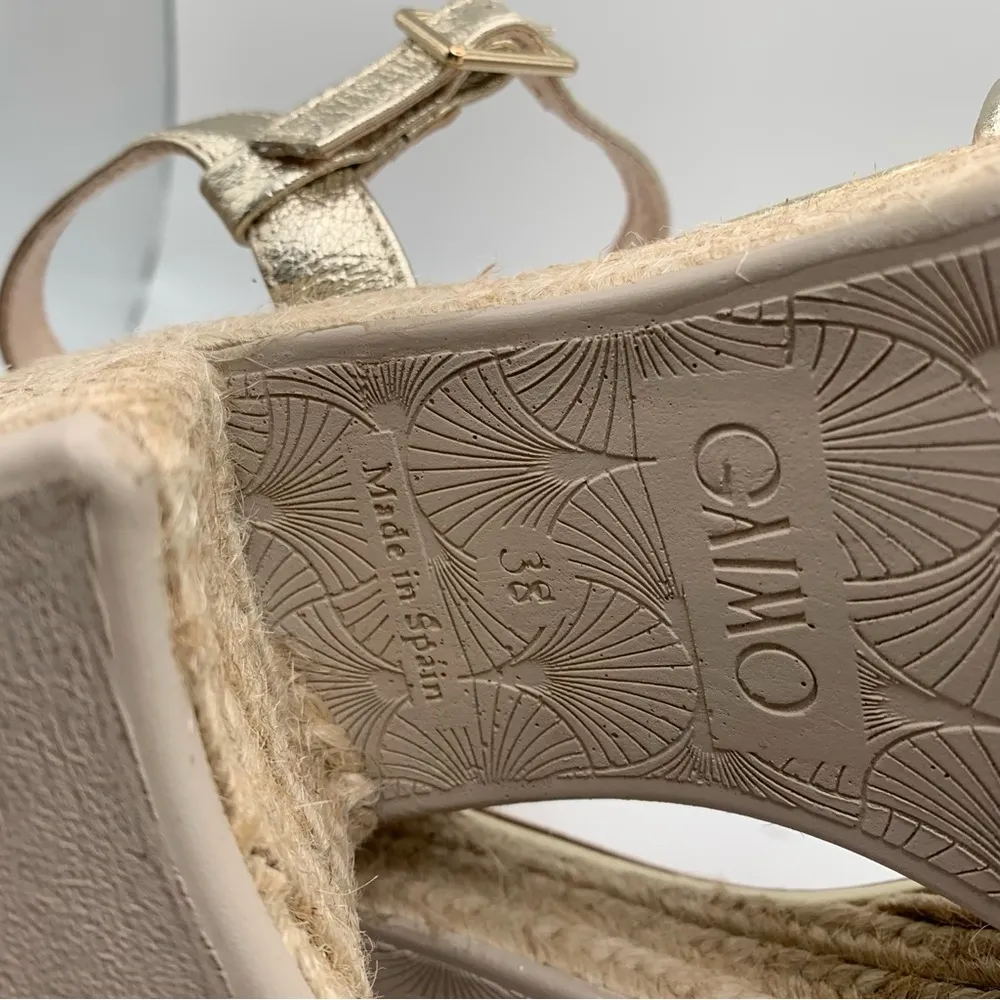 Eric Michael argento Sandals gold platform ankle strip Spain size 38 US 7.5 786 - Image 11