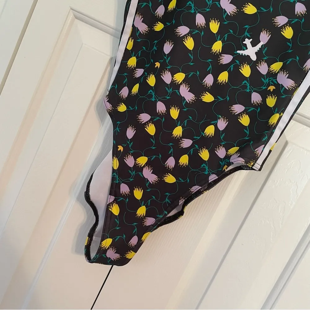 Adidas Tulip Floral Bodysuit Sz Small Black Logo One Piece - Image 3