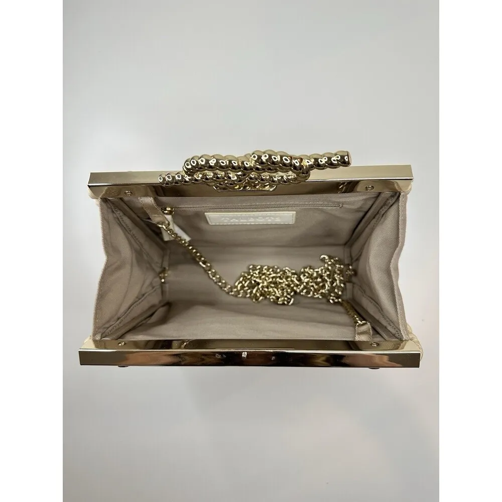 TALBOTS Rattan Wicker Crossbody Clutch Woven Straw Handbag Gold Chain Strap Knot - Image 5