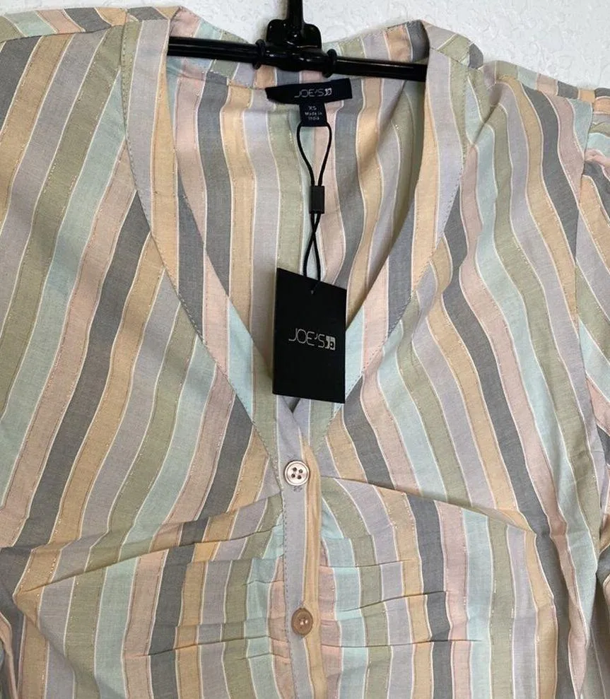 Joe’s Jeans Striped Button Down Blouse NWT Sz XS Cotton Metallic Designer - Image 9