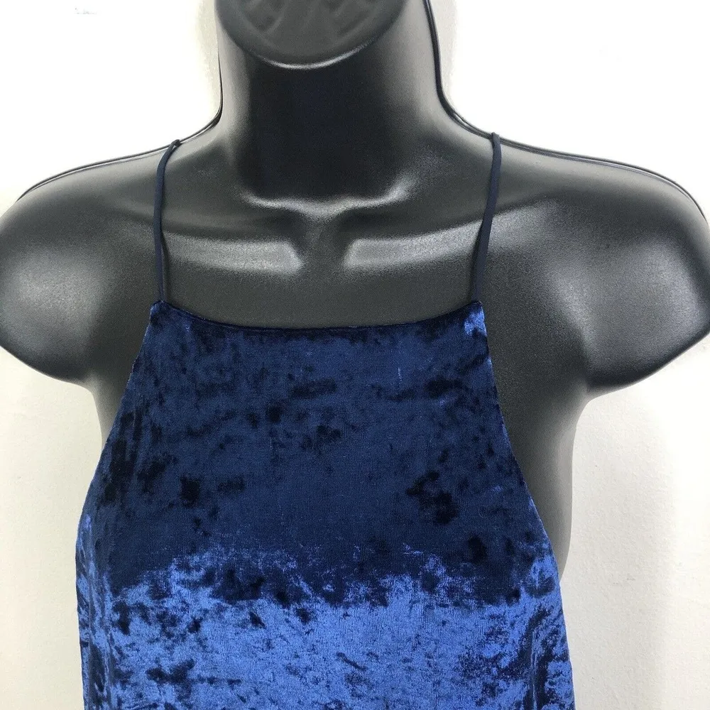 NEW NBD Lisa Blue Crushed Velvet Racerback Mini Shift Dress Women's Size Medium - Image 4