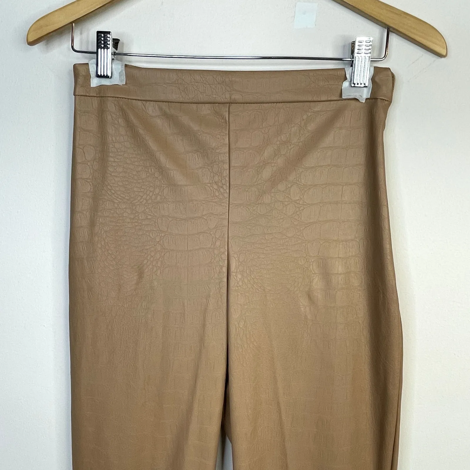 Asos Faux Croc Leather High Waist Straight Leg Pants Camel Tan Classic Womens 4 - Image 3