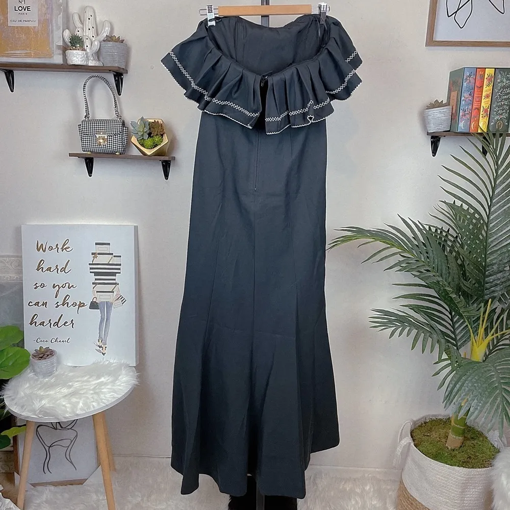 C/meo Affinity Ruffle Contrast Topstitch Maxi Gown Dress Black Size M - Image 6