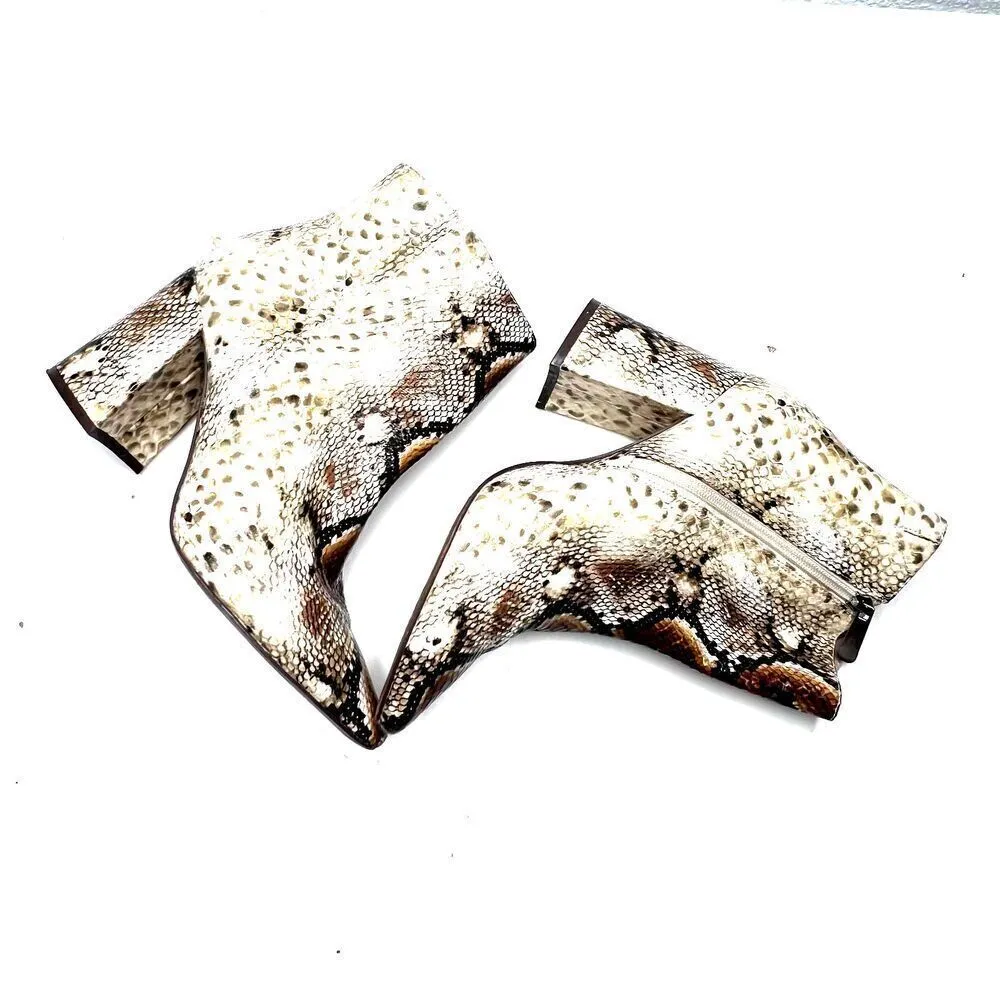 Charles David Ankle Boot print snake Women Block Heel Pointed Toe size 8.5 - Image 6