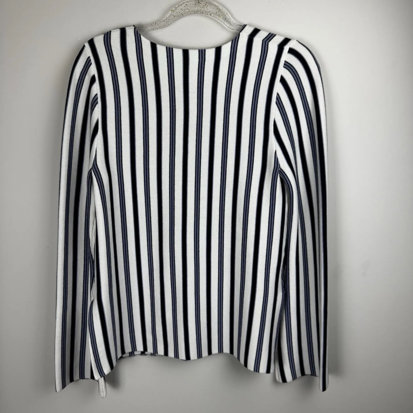 Ann Taylor Navy White Stripe Sz  XS V-neck Bell Sleeve Knit Plullover Sweater - Image 13