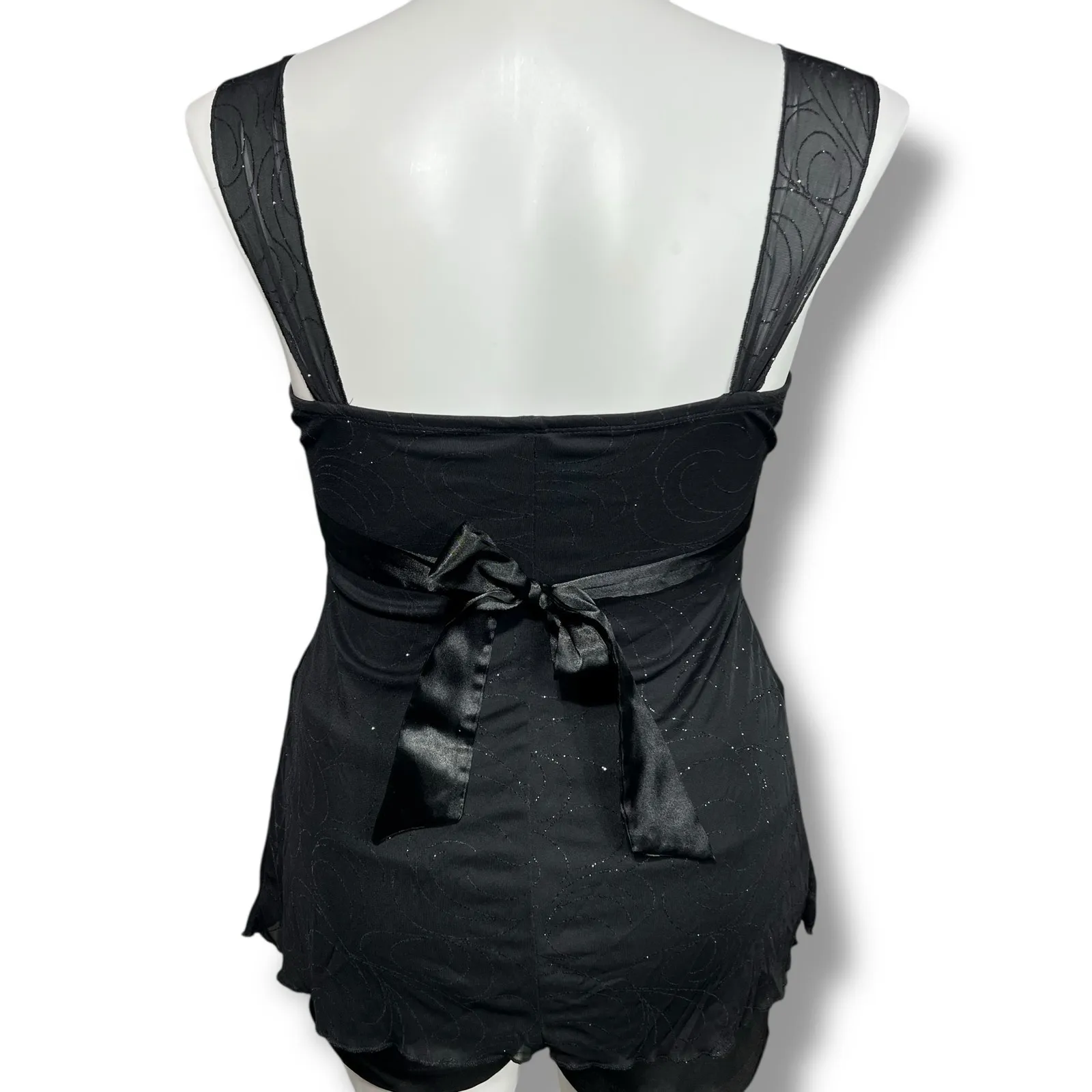 Vintage Y2K Studio Y Womens Blouse Tank Top Empire Waist Satin Tie Glitter XL - Image 4