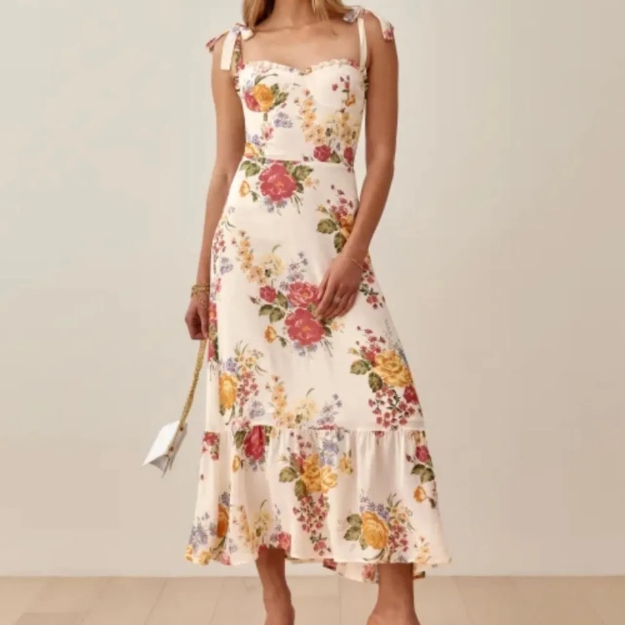 Reformation Nikita dress bouquet white floral size 4 100% viscose DR - Image 5