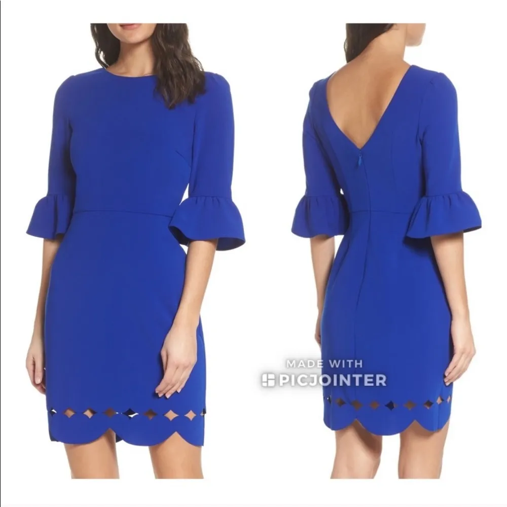 Adelyn Rae Blair Sheath Dress Cobalt Blue L 12 Ruffle Sleeves Cutout NWT - Image 4