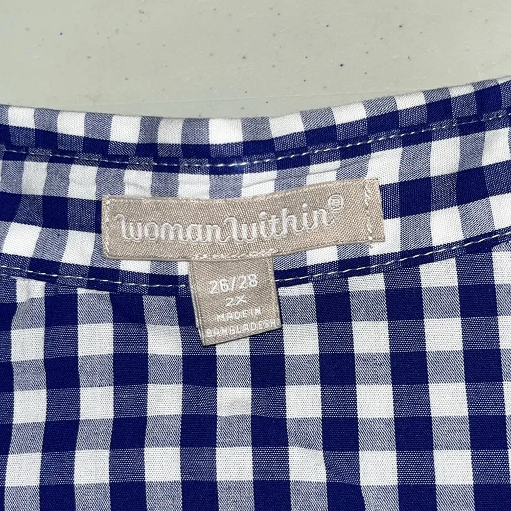 Woman Within Size 26/28 2X Blue & White Plaid Check Button Down Tunic Shirt Top - Image 4