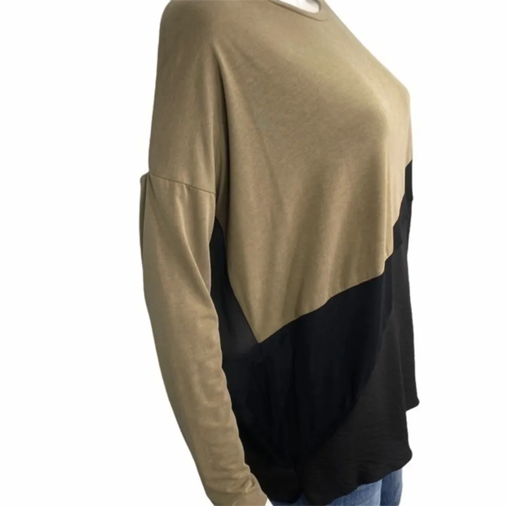 Zara Green Black Color Block Long Sleeve Blouse Loose Fit Top Size Small - Image 3