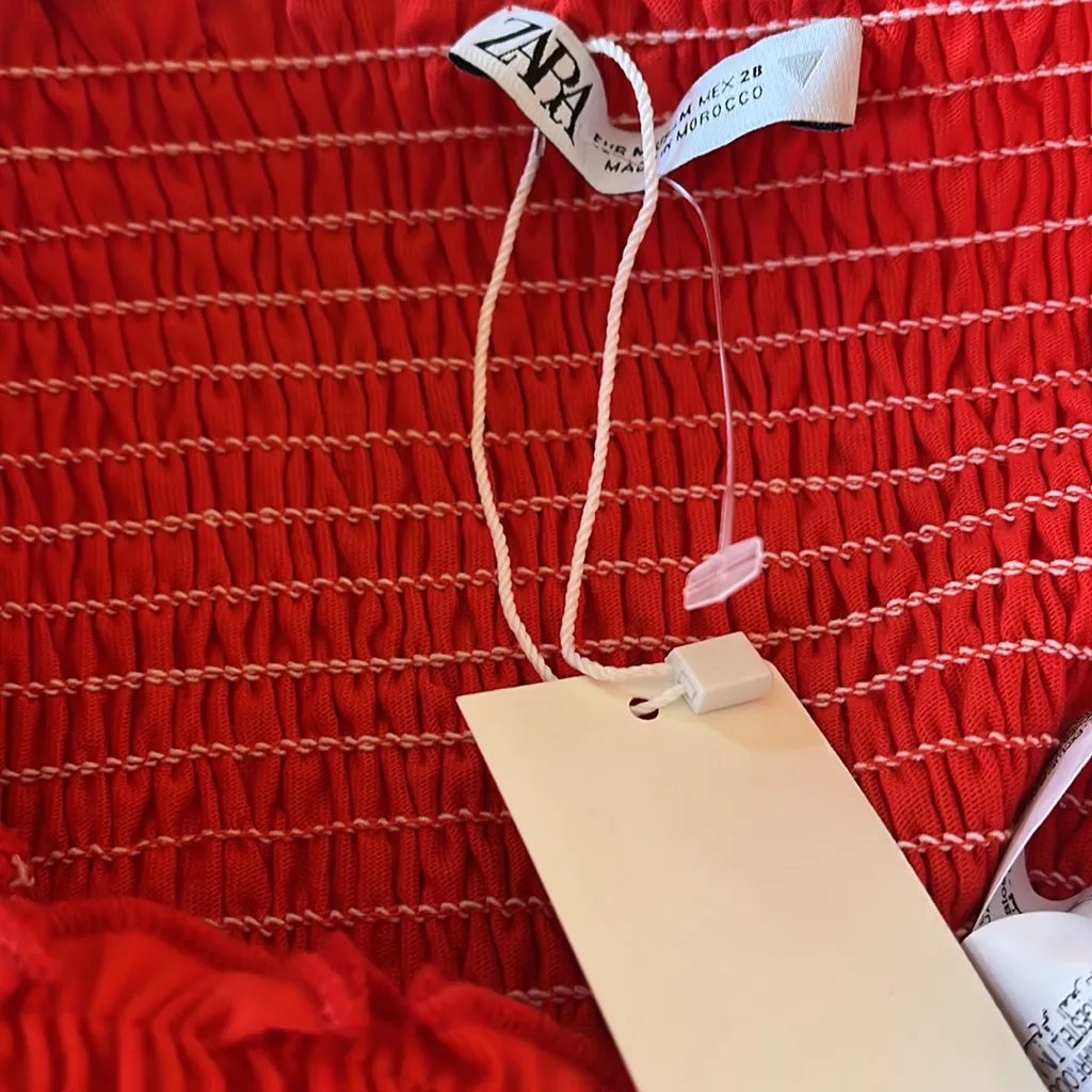 NWT ZARA PUFF SLEEVE CROP TOP RED BLOGGERS FAV SMOCKED - Image 10