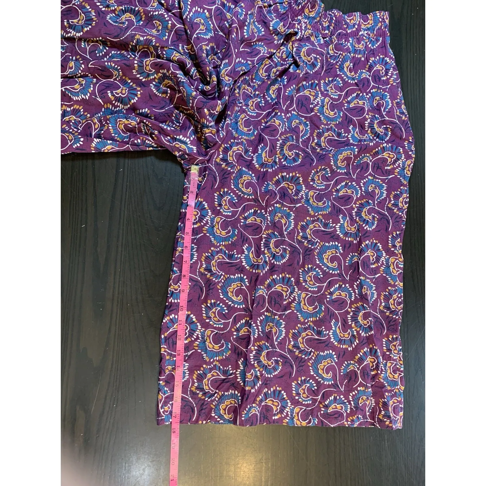 LL Bean Pants Womens Medium Capri Baggy Floral Pull On‎ Wide Leg Cropped USA VTG Pink - Image 11