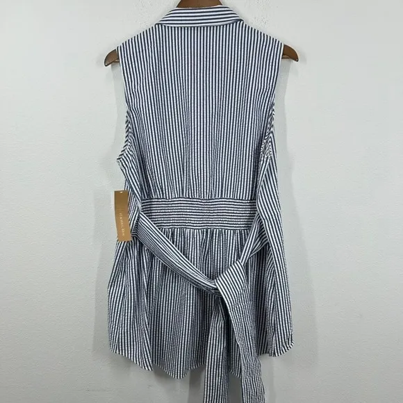 Rachel Rachel Roy 1X Sleeveless Striped Tunic Top White Blue Curvy Collection - Image 10