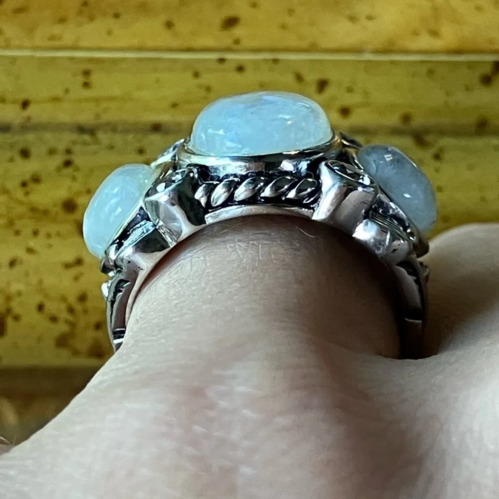 Natural Rainbow Moonstone Sterling Silver Cocktail Ring Size 6 - Image 2