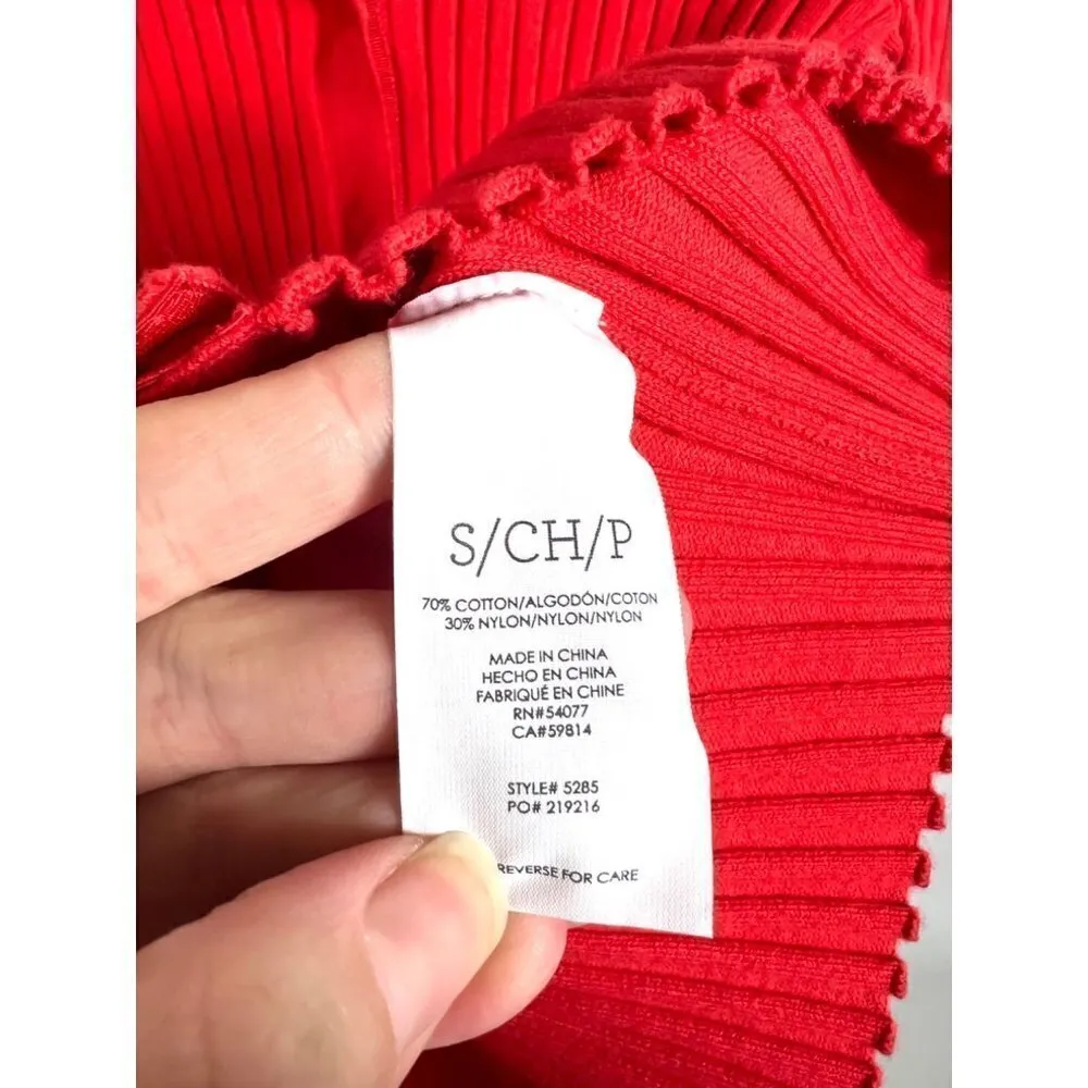 CAbi  red‎ ribbed button up sweater flared sleeves - Image 7