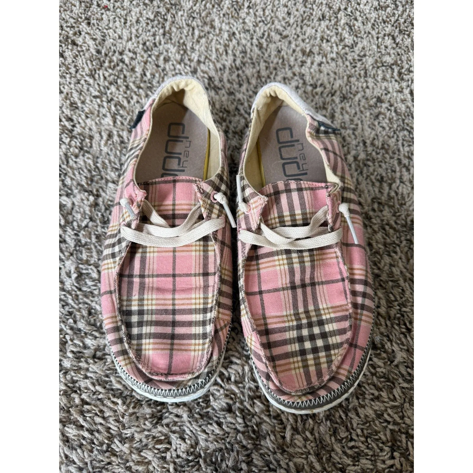 Hey Dude Wendy Plaid Pink Womens Sz 7 Lightweight Grunge Casual Slip On - Image 2