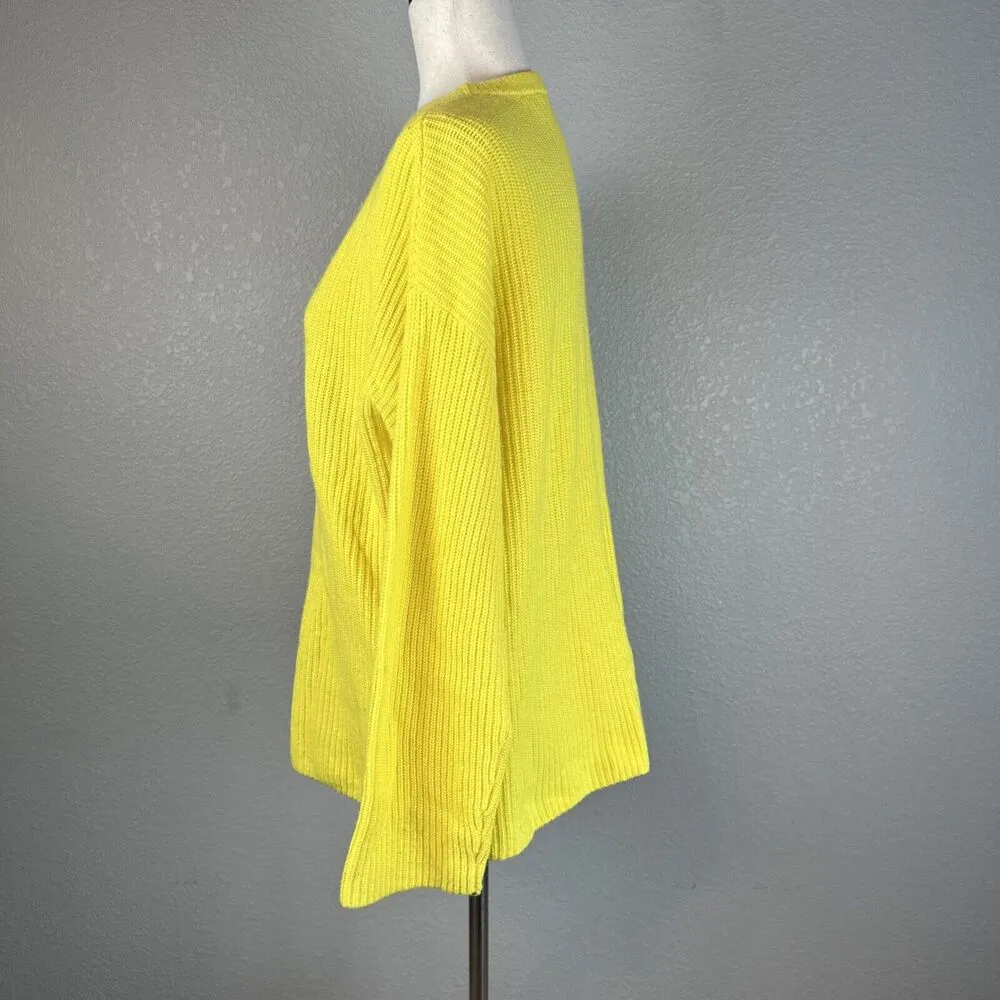 A.L.C. Women Ribbed Knit V-Neck Pullover Sweater Size M Bright Yellow Wool Blend - Image 3