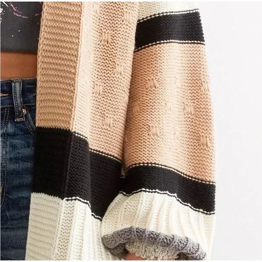 BKE Long Neutral Color Block Open Weave Knit Cardigan Sweater Size Small NWT - Image 7