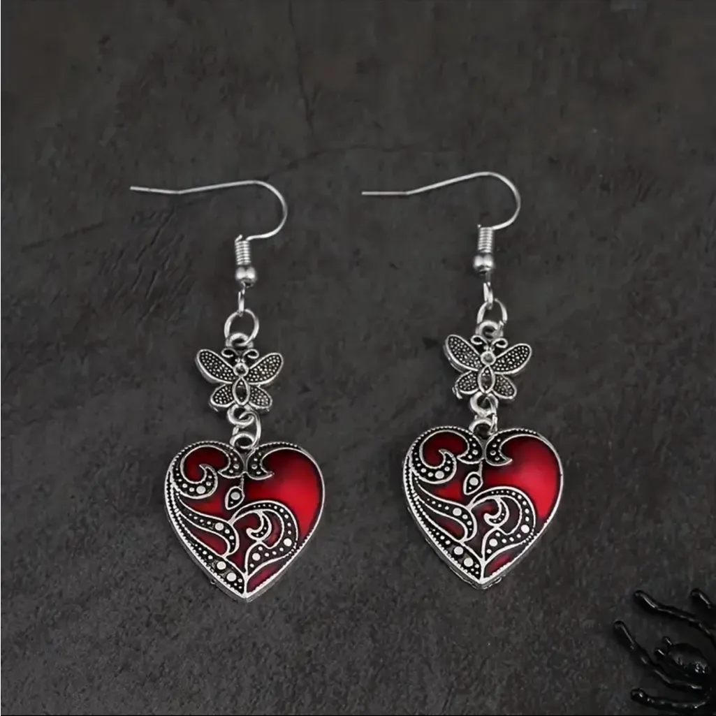 1 Pair Gothic Retro Style Punk‎ Butterfly Red Heart - Image 6