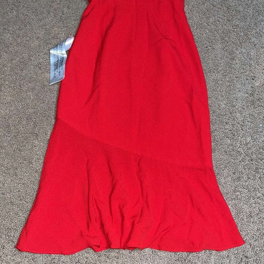 Dress The Population Faye Off Shoulder Strapless Ruffle Midi Dress Rouge Red XXS - Image 9