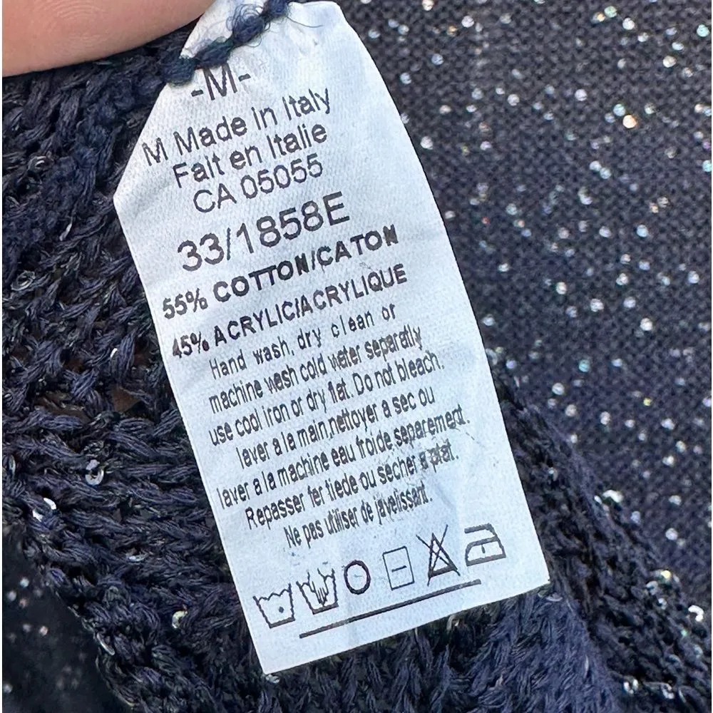 Made in Italy Black Shimmery Metallic Long Sleeve Fitted Sweater Top Size M Size M - Image 4