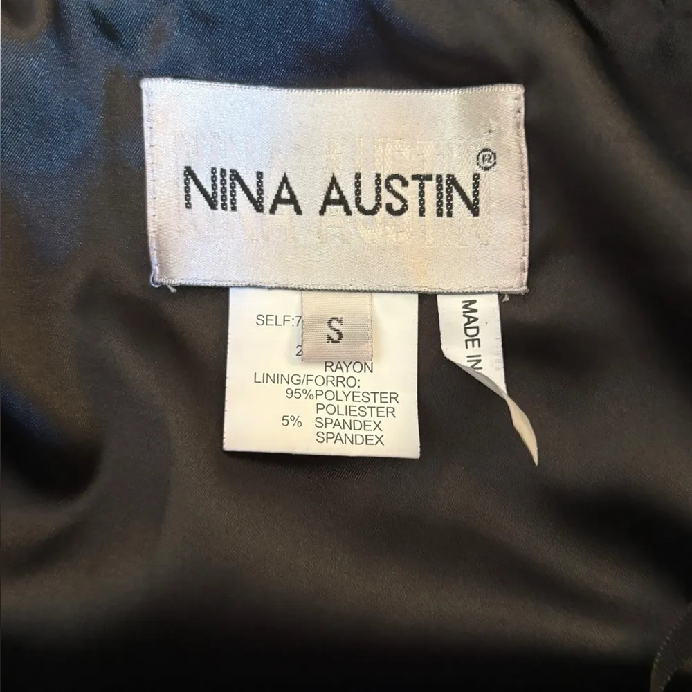 Nina Austin Silk Blend Cocktail Dress Knee Length Zebra Print Womens Size Small Black - Image 6