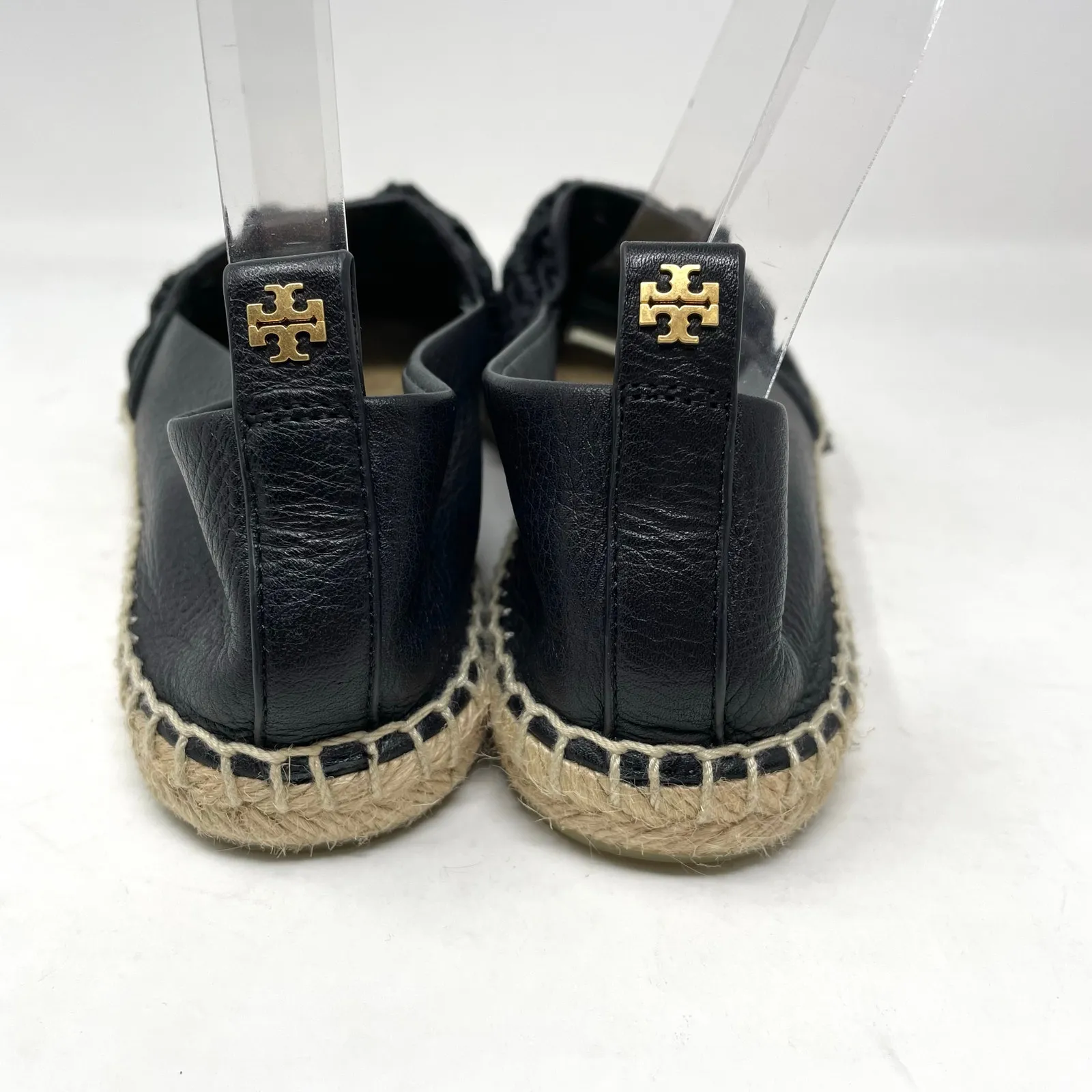 Tory Burch Everly Espadrille Waxed Woven Rope Crochet Shoes Black Leather 7 - Image 5