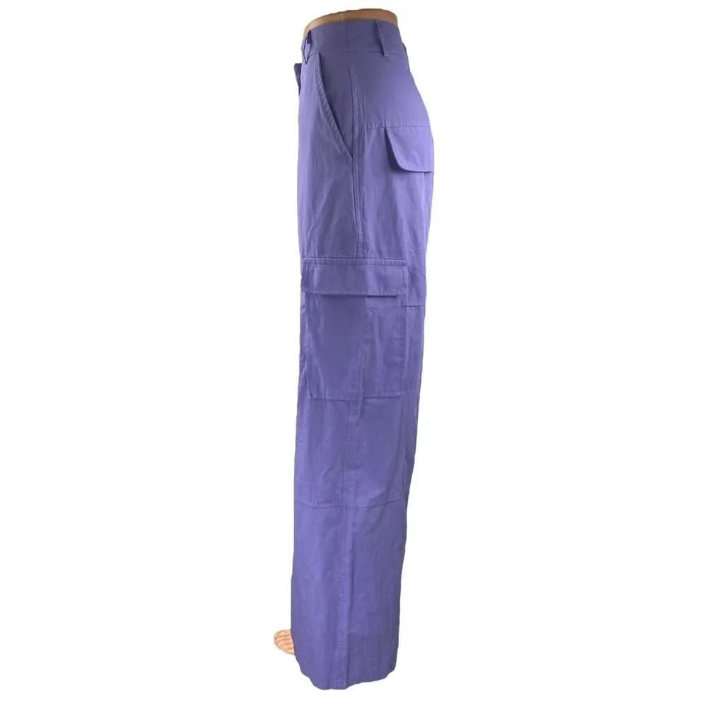 La Chocole Women's Purple High Waisted Wide Leg Trousers Cargo Pants Size 40 - Image 2