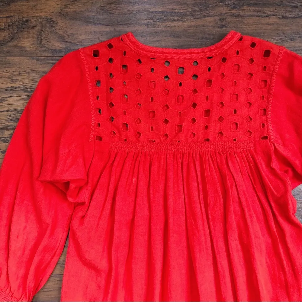 Madewell • Daybreak eyelet dress linen shift mini peasant boho Tropical Coral - Image 12