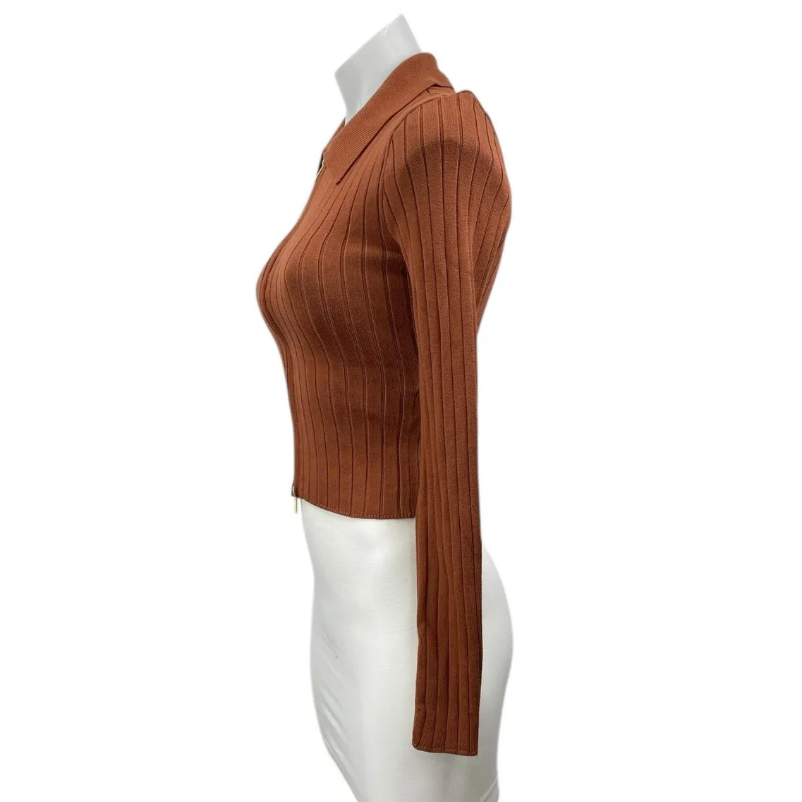 Abercrombie & Fitch Brown Long Sleeve Ribbed Knit Full Zip Collar Sweater Top XS - Image 2