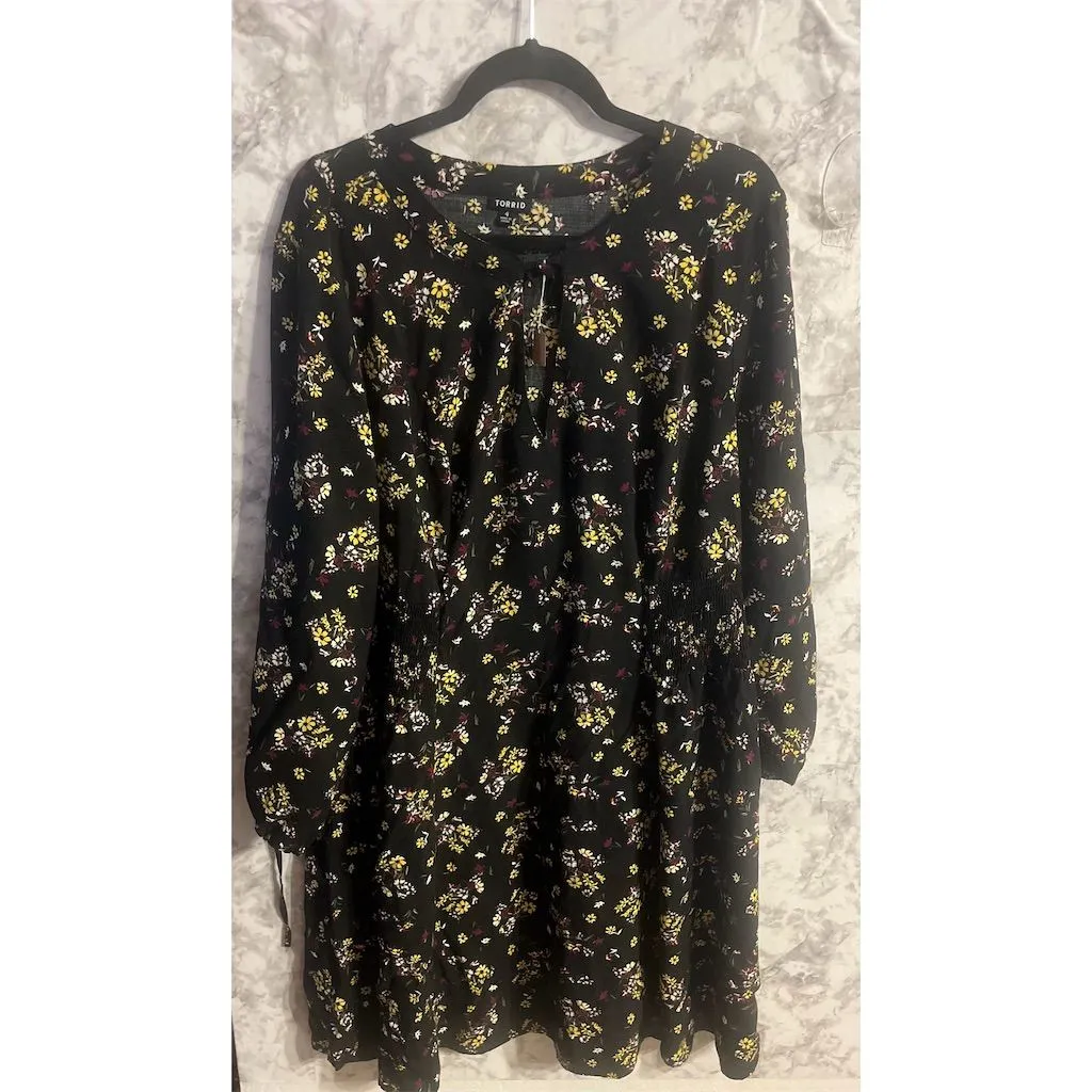 Torrid 4 Plus‎ Size Floral Challis Smocked Waist Dress 4x 26 - Image 3