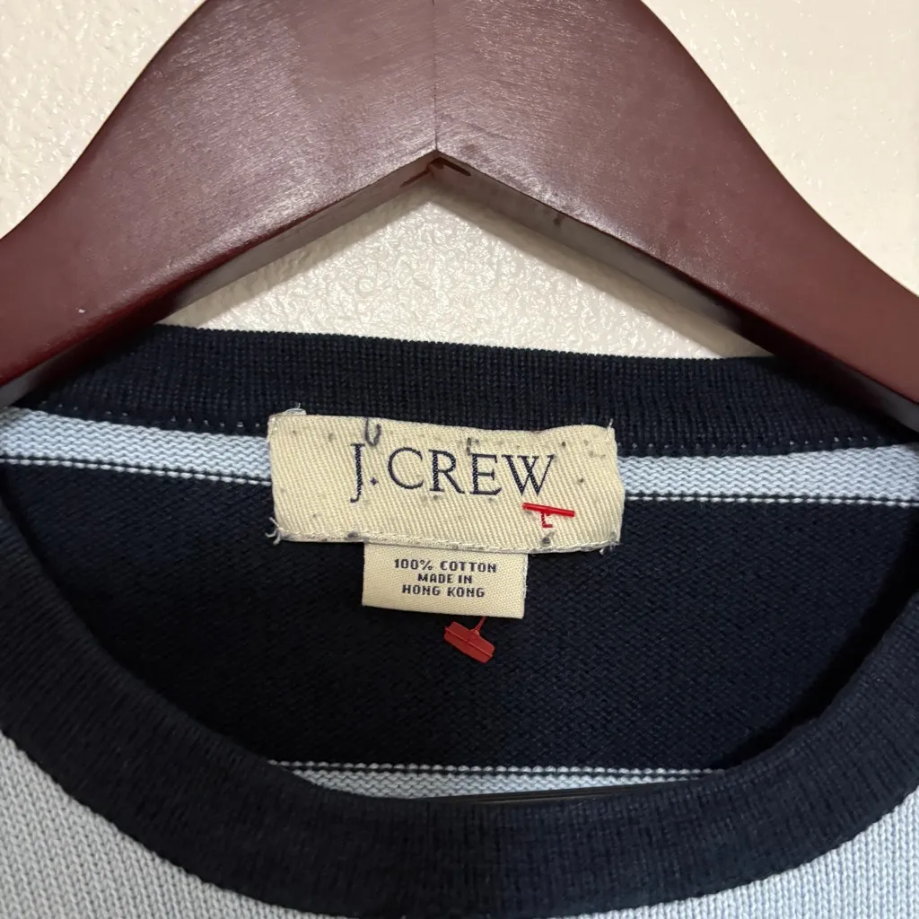 J. Crew Women's Navy and Light Blue Striped Sweater Rugby 100% Cotton Sz L - Image 6