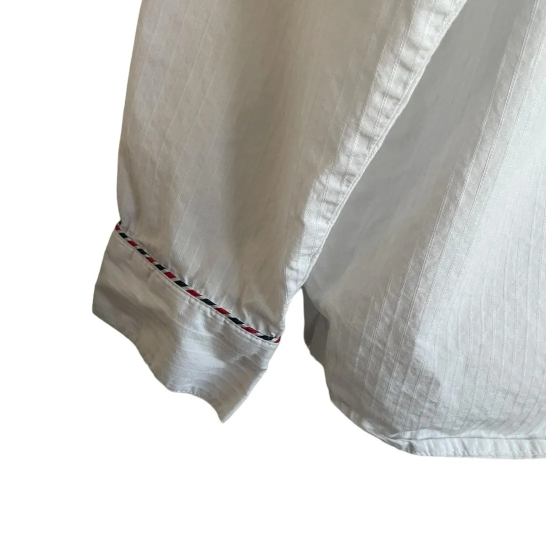 Tommy Hilfiger Women Top XL‎ White Band Collar Tuxedo Style Striped Trim Preppy - Image 7