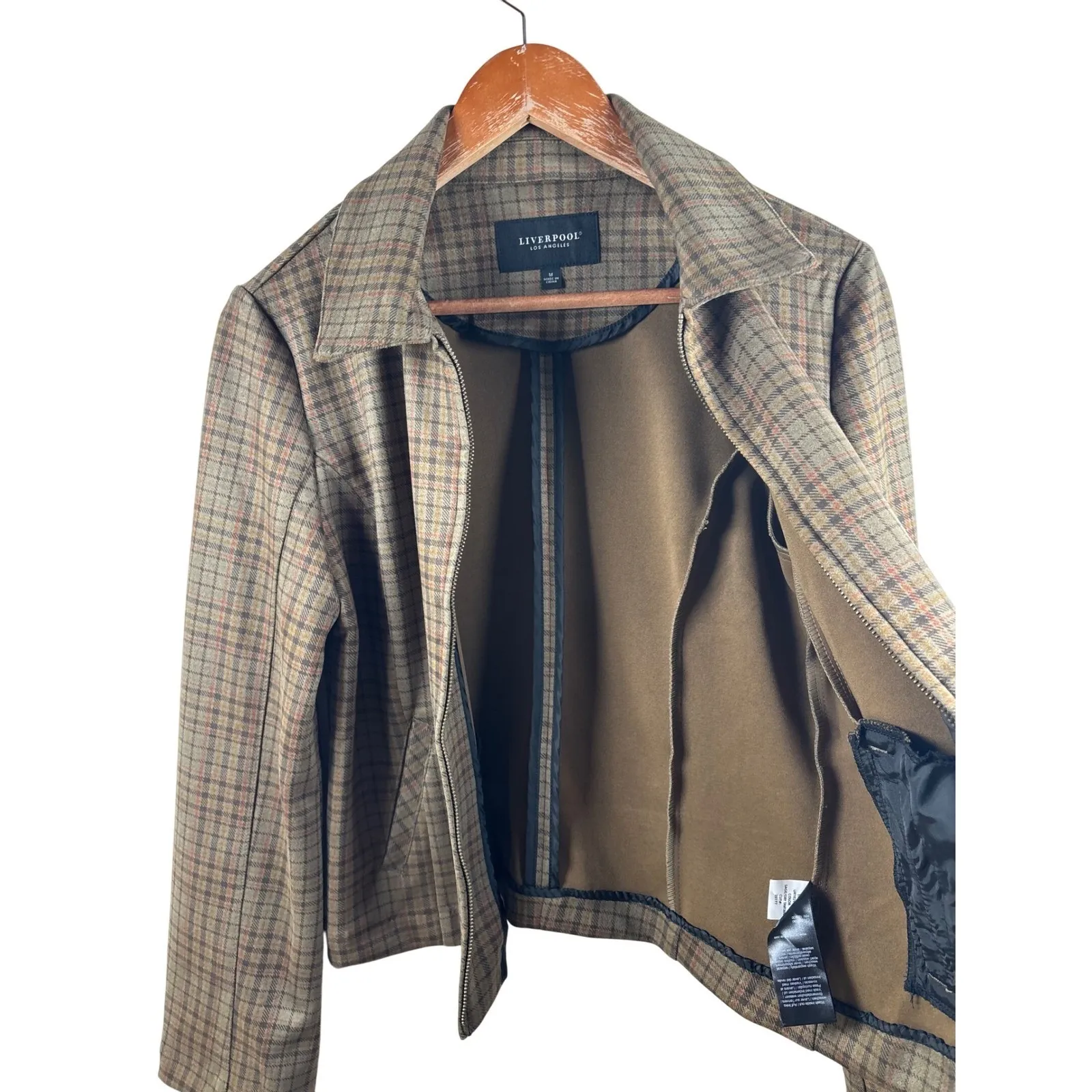 Liverpool Los Angeles M Full Zip Front Collared Jacket Plaid‎ Sage Grey NWT Brown Size M - Image 5