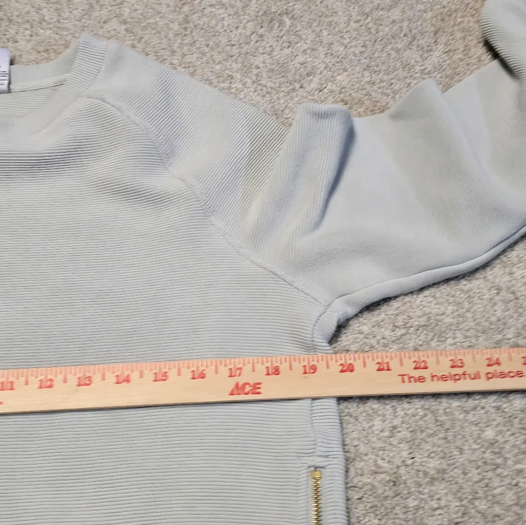 Varley Womens Ribbed‎ Crewneck Sweatshirt Side Zip Mint Green Sz XS - Image 6