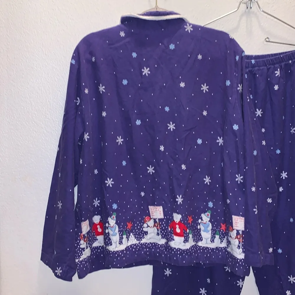 secret treasures  purple winter scene faux fur button down pajama set - Image 6