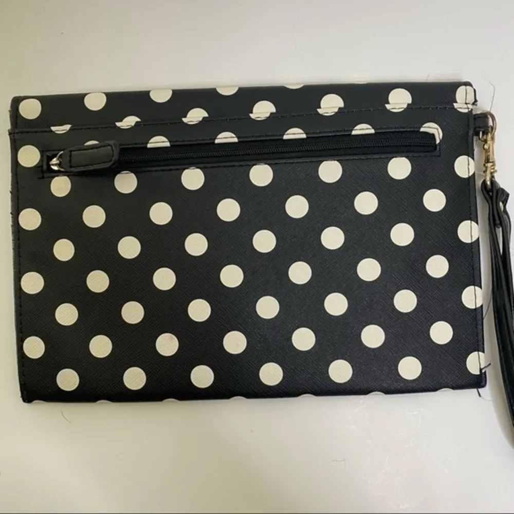 Black White Poka Dot Envelope Clutch Wristlet - Image 2
