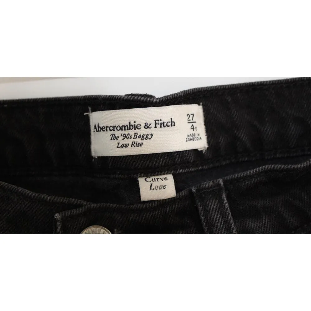 Abercrombie & Fitch Curve Love The '90s Baggy Low Rise Black Jeans Size 27 4 - Image 3