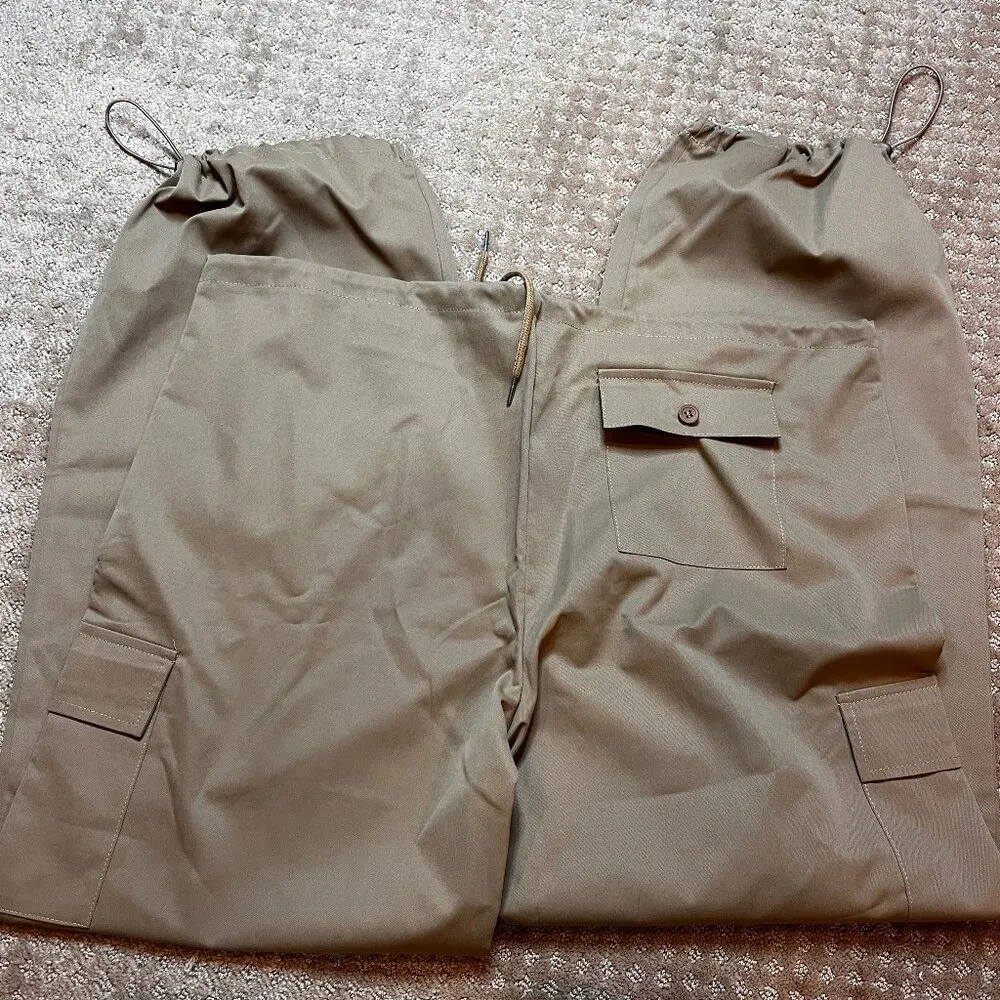 Cargo Pants Women Parachute Baggy Low Waist Zipper Y2K Pants SZ L Grunge Loose Tan Size L - Image 5