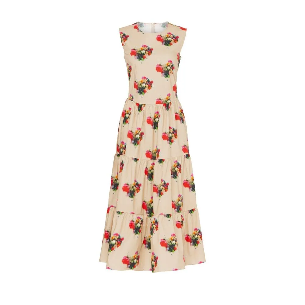 ADAM LIPPES COLLECTIVE Khaki Crewneck Hourglass Tiered Poplin Maxi Dress Size 2 - Image 3