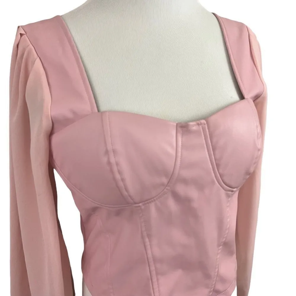 ASOS Parisian Bubblegum Pink Vegan Leather Bustier Sheer Sleeve Top 10 - Image 4