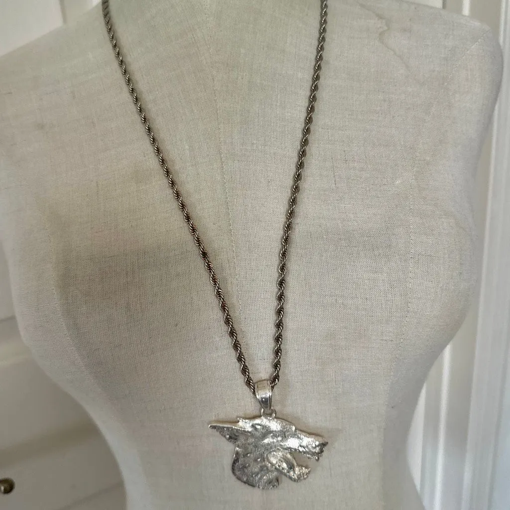 Wolf Head Pendant Necklace Silver - Image 3