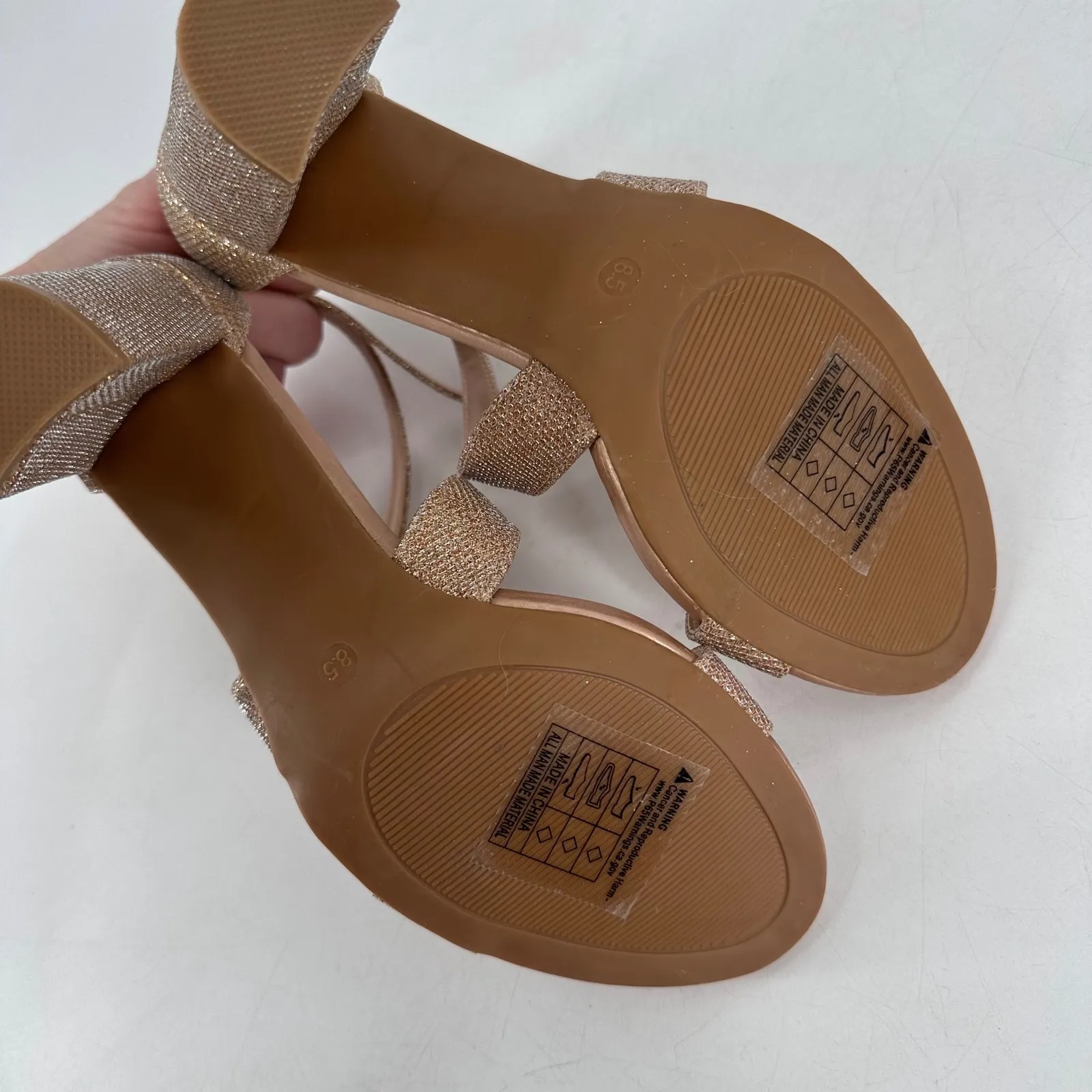 NWOT Rampage Women Rose Gold Glitter Block Heel Sandals Size 8.5 - Image 6