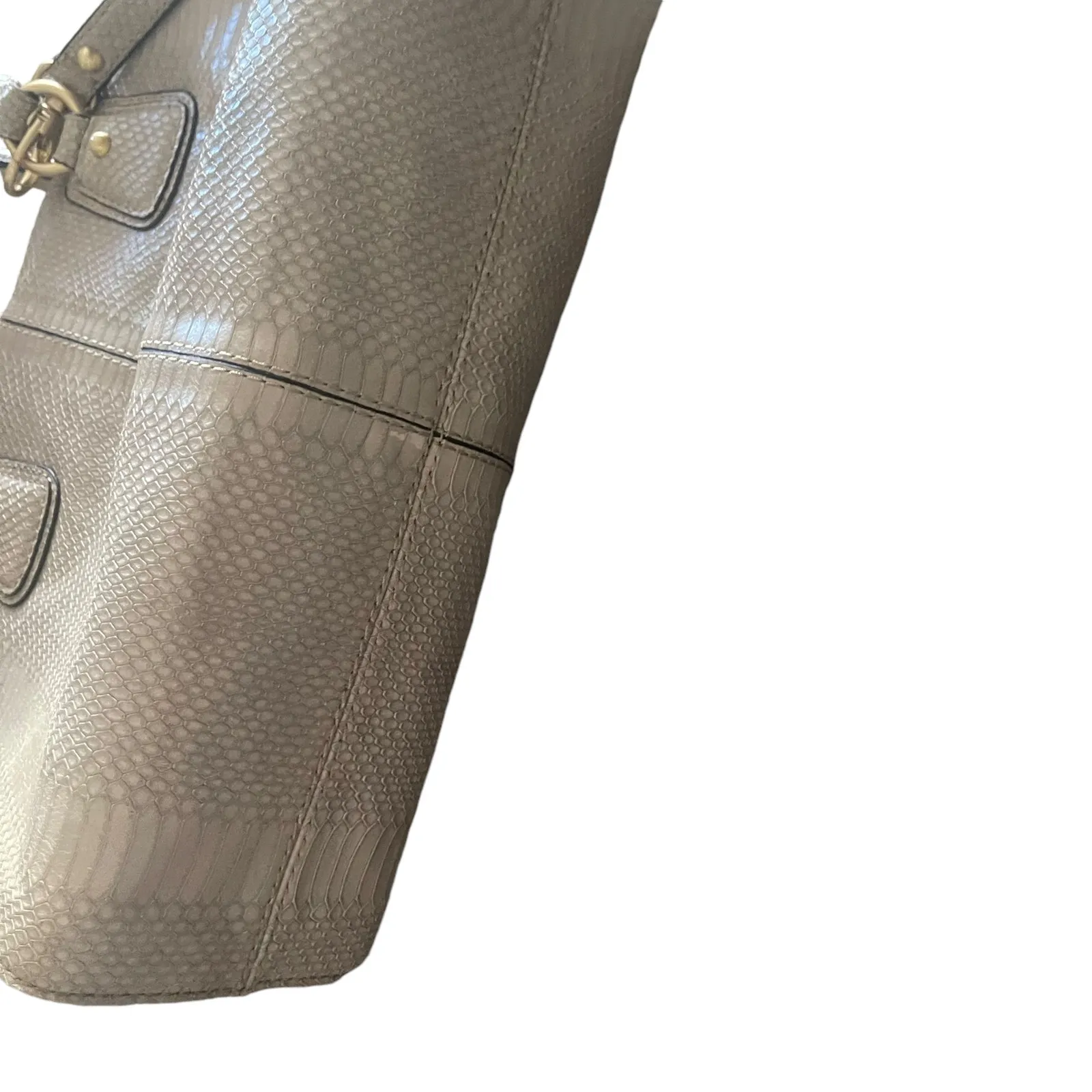 Talbots Leather Snakeskin Large Embossed‎ Handle Satchel Purse Shoulder Bag - Image 12