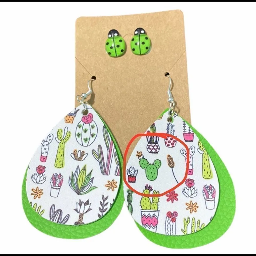 None Lady Bug Studs Succulent Plant‎ Earrings Set Green - Image 9