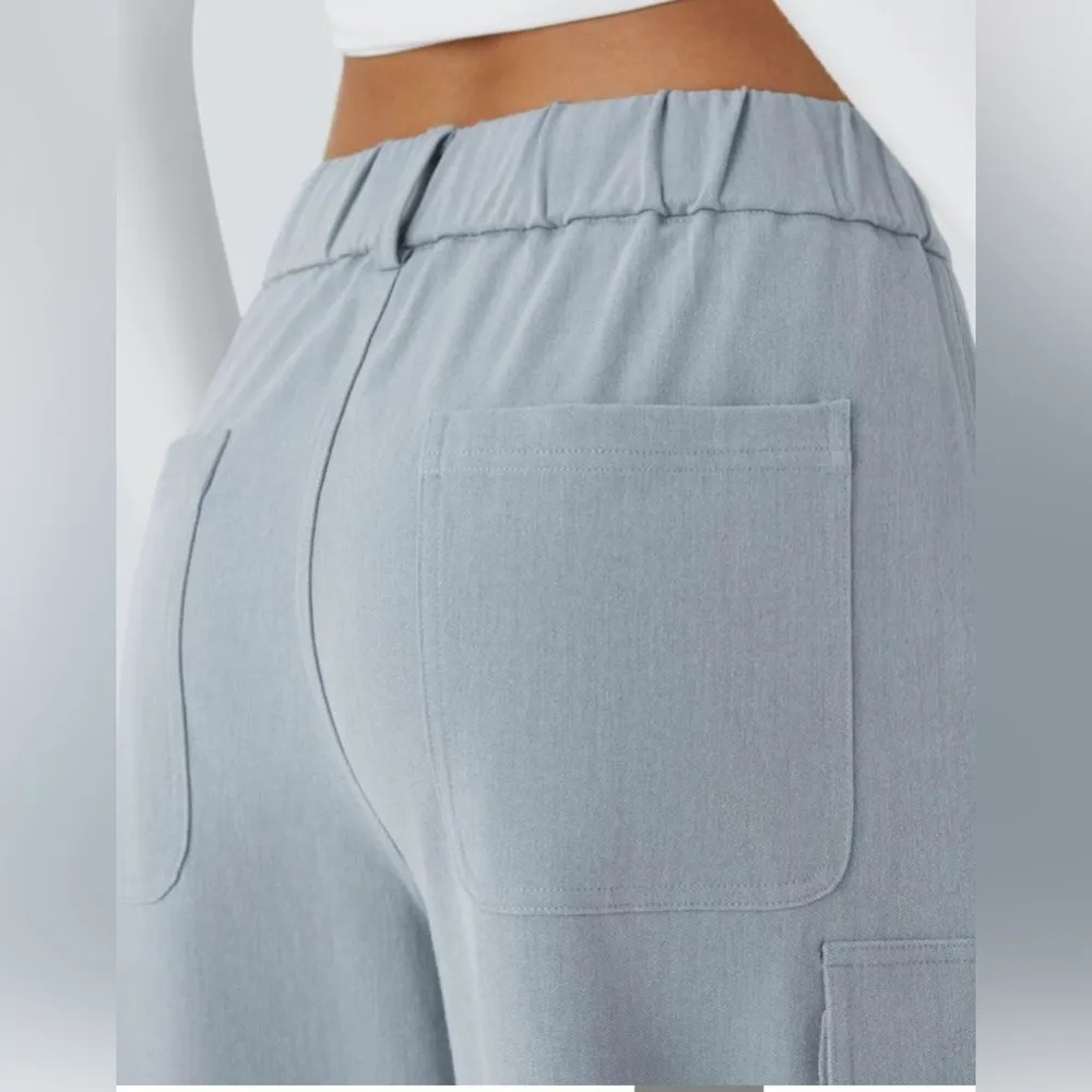 Halara Mid Rise Button Zipper Multiple Pockets Cargo Wide Leg Casual Pants sz S - Image 5