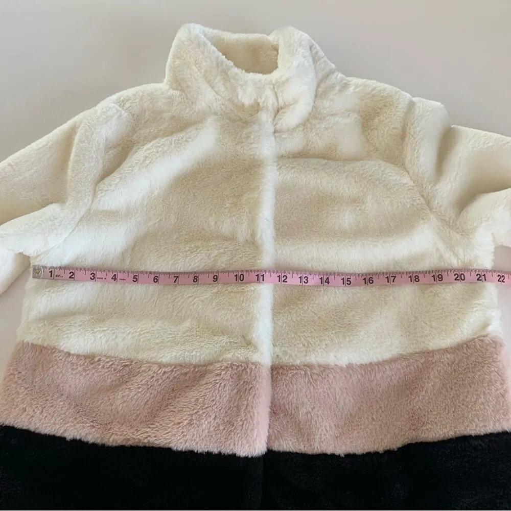 Forever 21 White/Black/Light Pink Colorblock Faux Fur Coat Jacket Large - Image 4