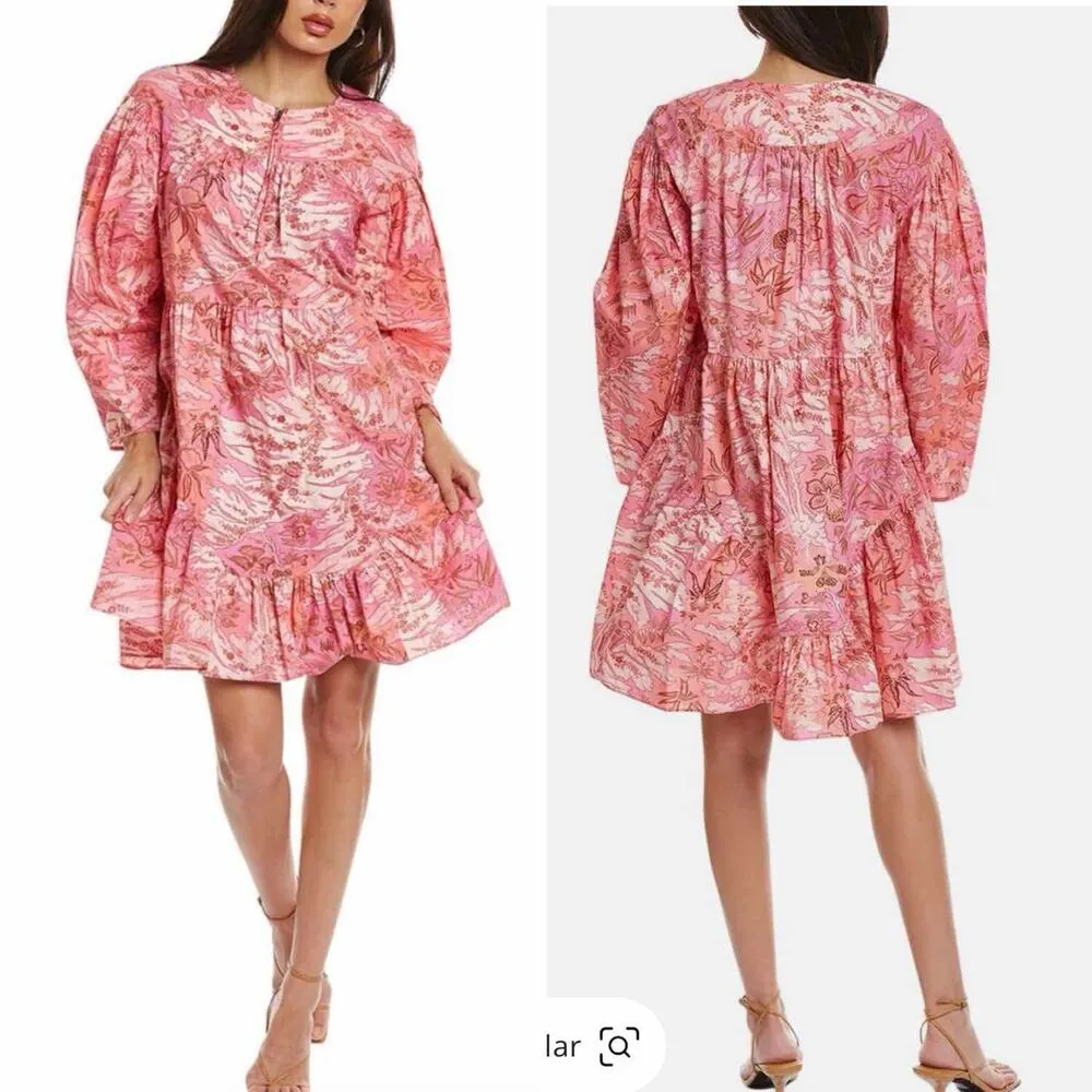 Ulla Johnson Leiko Ruffled Tiered Floral Print Poplin Mini Dress Camellia Size 0 - Image 8