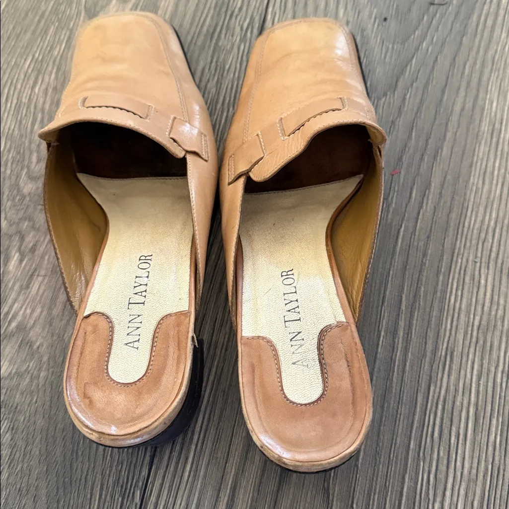 Ann Taylor Leather Sole slip on mule heel earthy tan size 8.5 square toe - Image 2