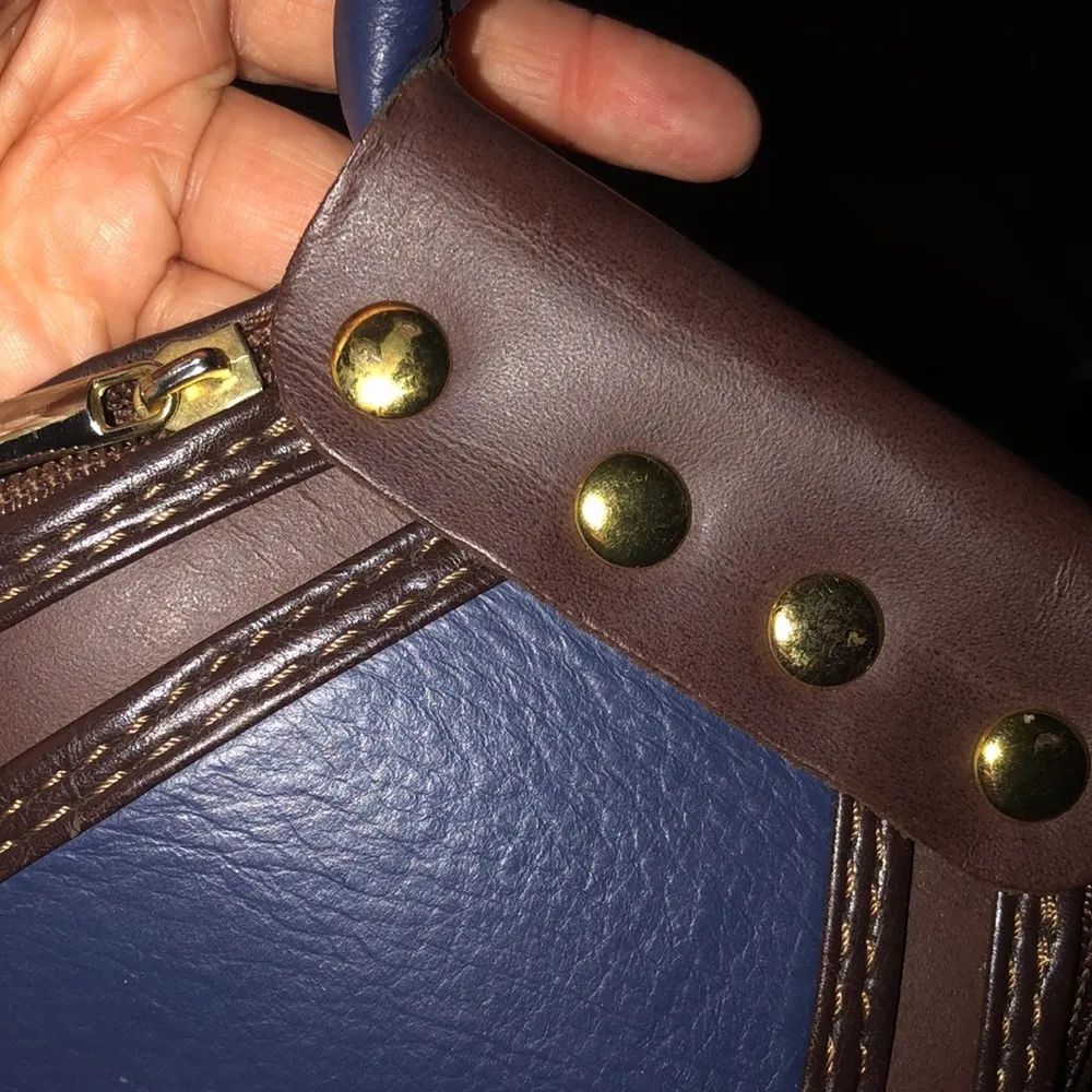 VA Made in Italy Mini Backpack Sling Navy Blue & Brown Leather Vero Pelle 90s - Image 5